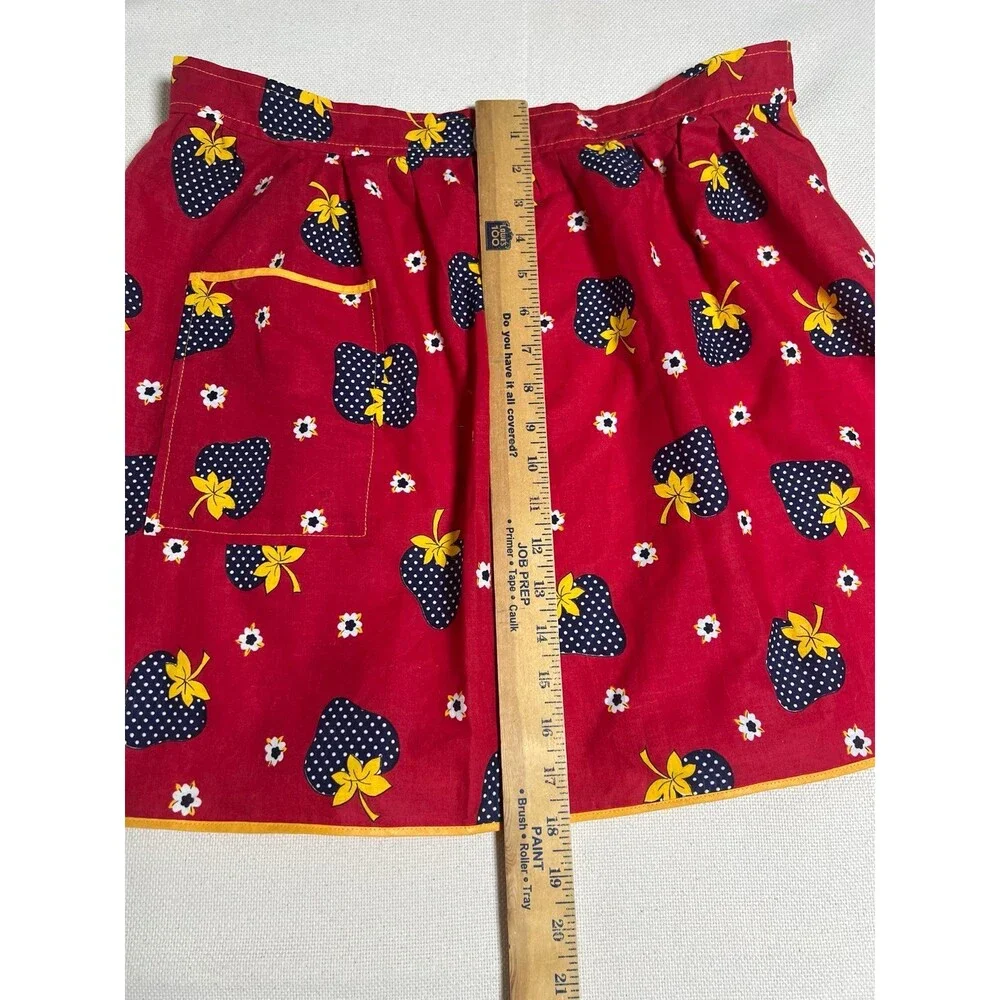 Vintage Red Half Apron with a Strawberry Pattern - Red - One Size Fits Most